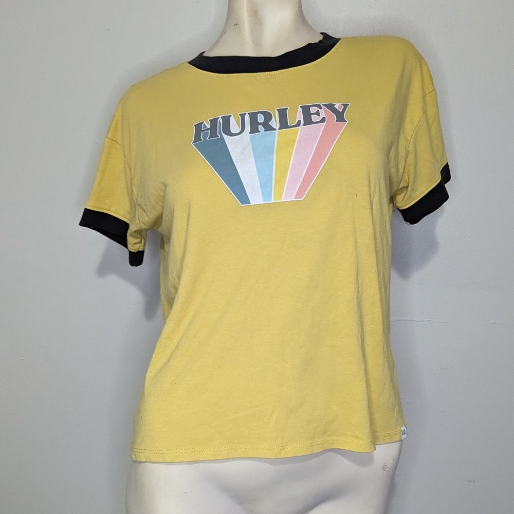 Hurley Cropped Yellow Rainbow T-Shirt S GUC